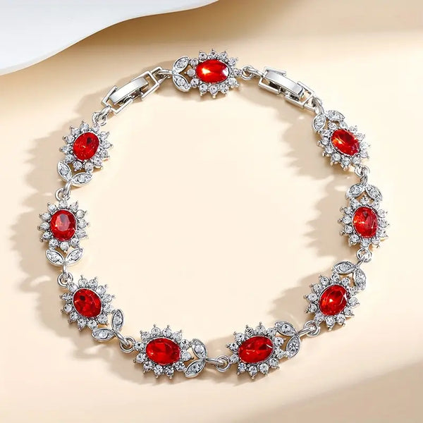 Bracelete Floral Ruby em Prata